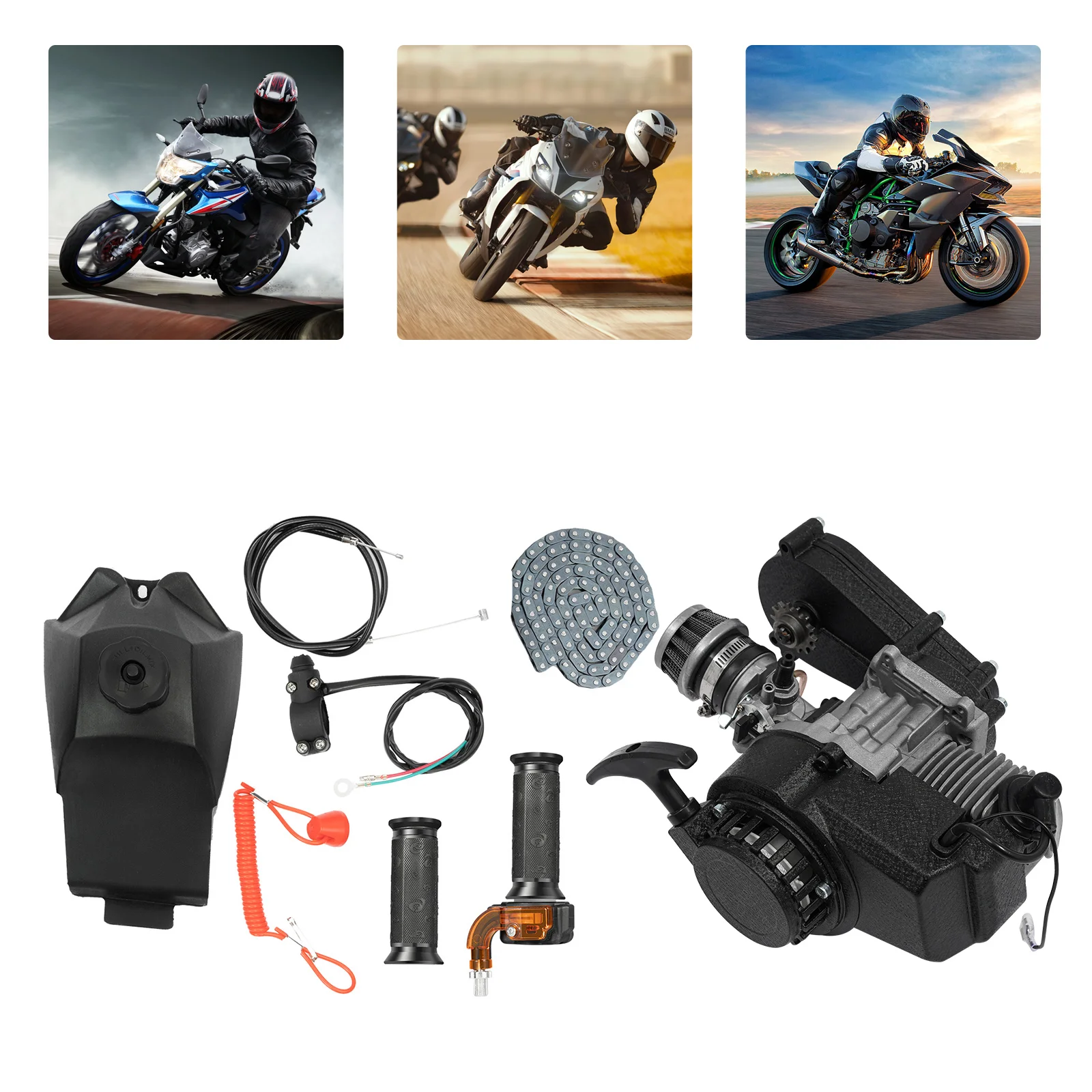 49CC 2-Takt-Motorkit 1,9KW 7000U/min Aluminium Luftgekühlt für Pocket Bike Mini Dirt ATV Roller mit CVT-Getriebe Seilzugstarter