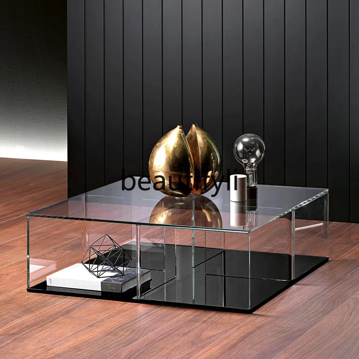 

Italian imported glass coffee table living room meeting square coffee table transparent creative low table simple