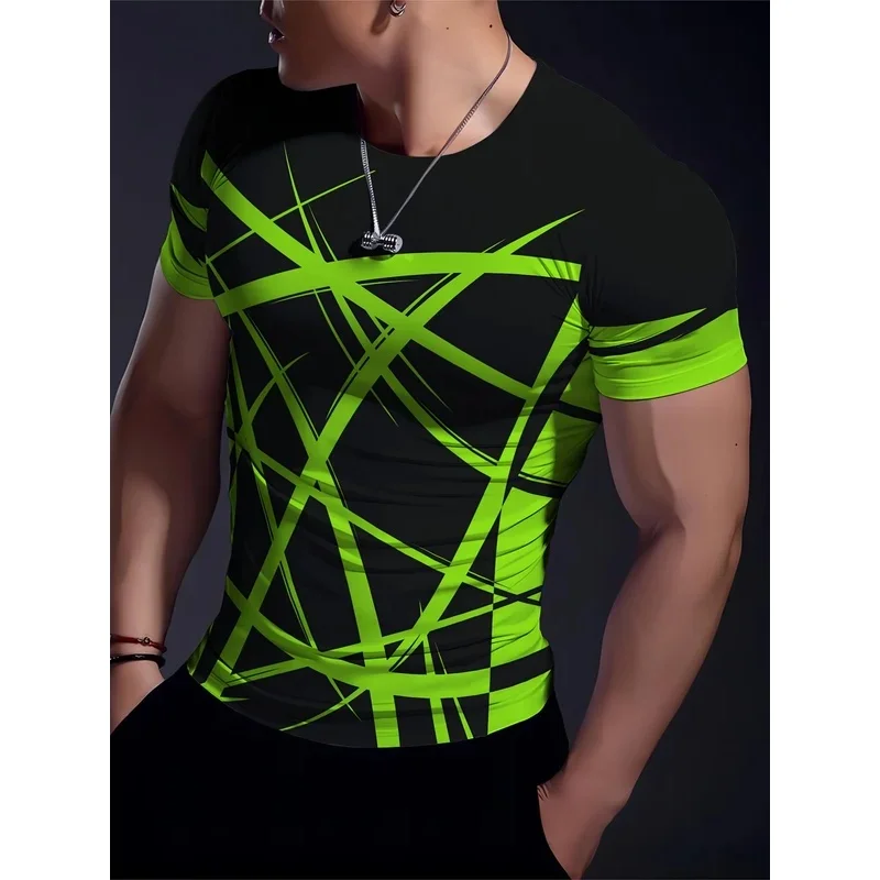 Men's Compression Sports Tshirt Quick Dry High Elasticity Green Line Graphic Short Sleeve Gym Running Training Top