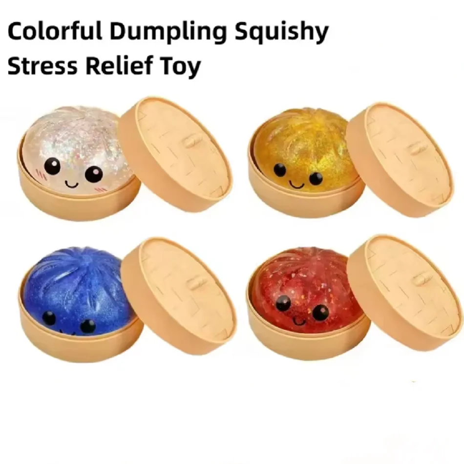 Glitter Dumpling Squishy Box Dumplings Squishy Anxiety Relief Fidget Soft Squeeze Decompression Dough