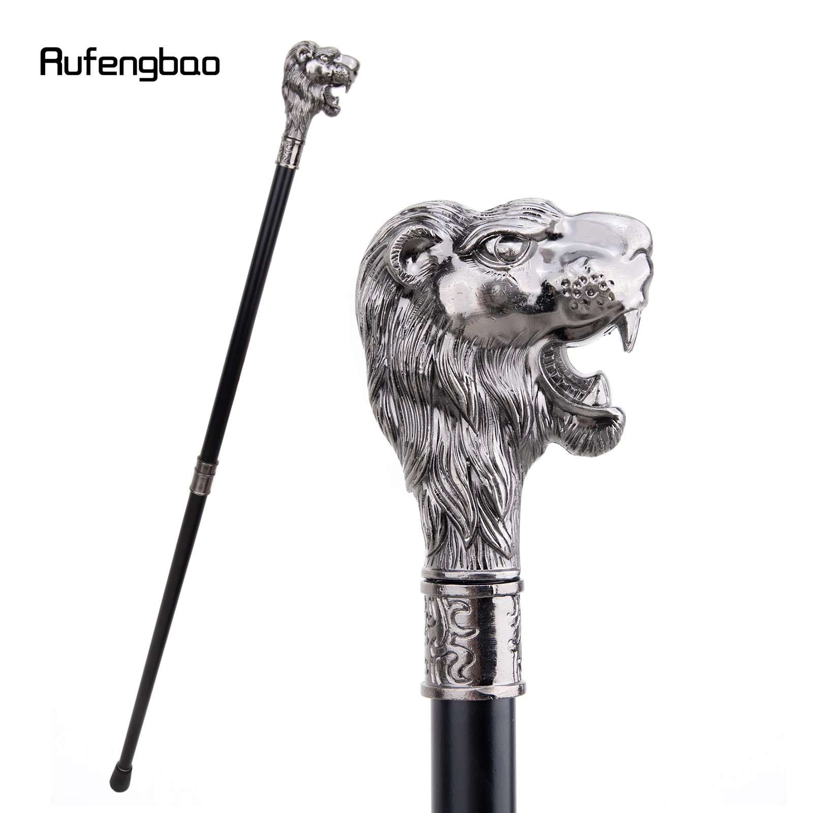 Sliver cabeça de leão com bigode bengala moda decorativa bengala cavalheiro elegante cosplay cana botão crosier 93cm