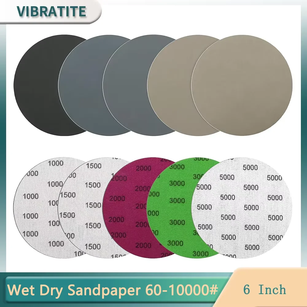 6Inch 150MM Wet and Dry Sanding Discs 30Pcs 60-10000# Silicon Carbide for Random Orbital Sander Automotive Wood Metal Polishing
