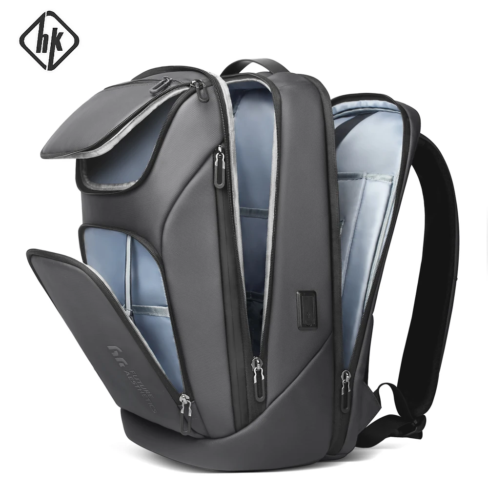 HcanKcan-Mochila De Negocios impermeable para hombre, bolsa de viaje de gran capacidad con carga USB, multifuncional, para ordenador portátil de