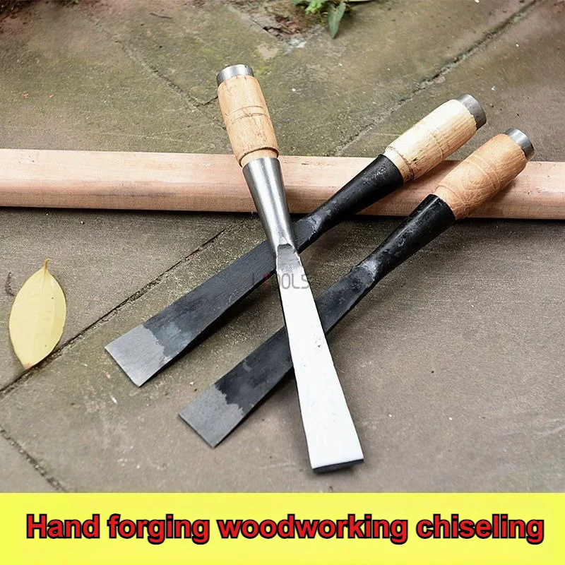 A Complete Collection of Old-fashioned Flat Headed Shovels and Chiseling Tools for Woodworking and Carpentry with Flat Chisels