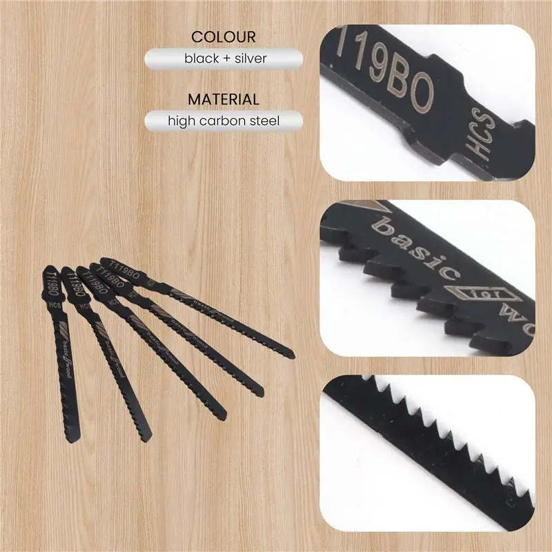 A23E-20-Piece T119BO 12 TPI Assorted T-Shank Scrolling Jig Saw Blades Set For Precision Cutting Wood
