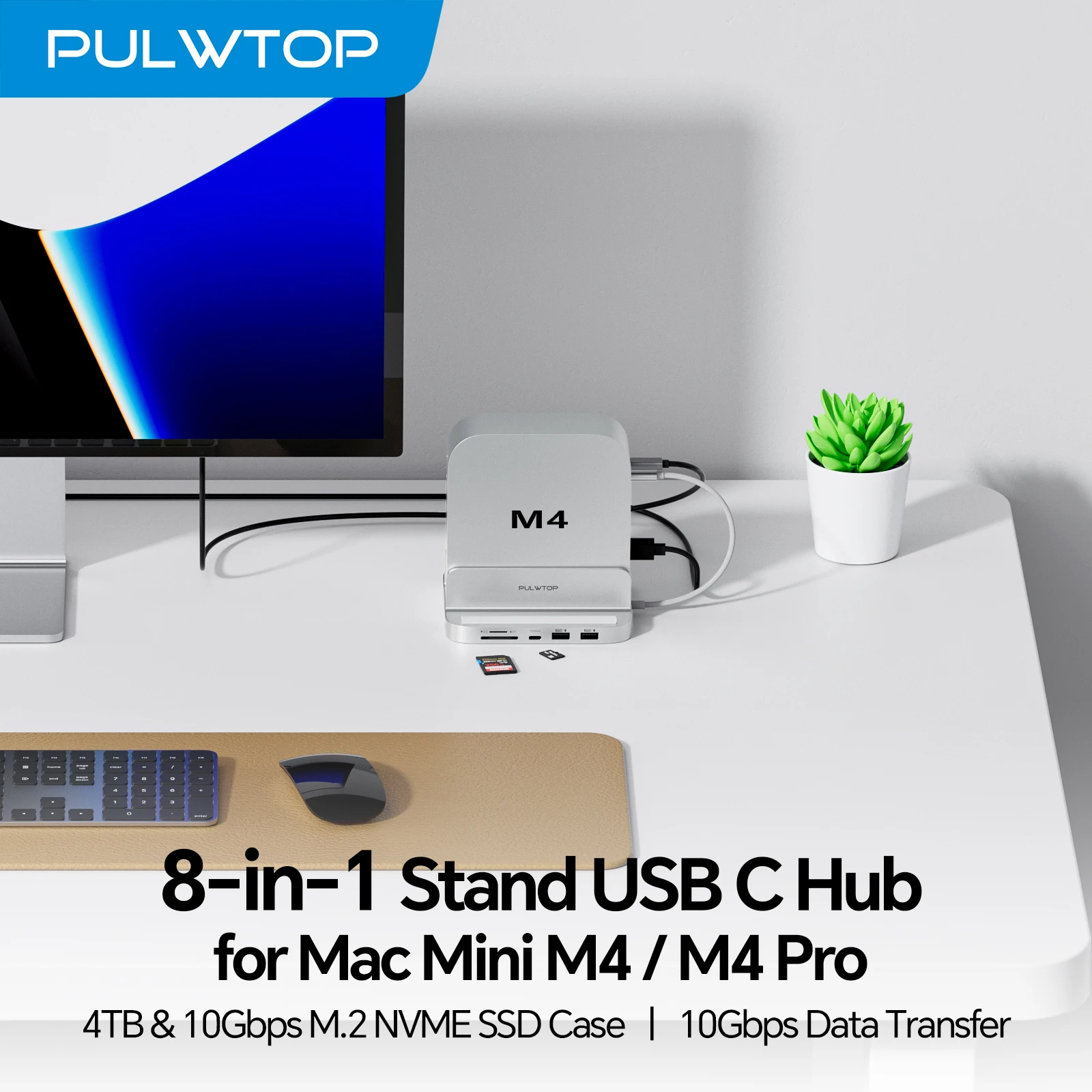 

USB-C хаб для Mac mini M4 Pro с подставкой и слотом для M.2 SSD на 4 ТБ (не входит в комплект), вертикальная док-станция для Mac mini M4 с USB-A/C 3.2 Gen2