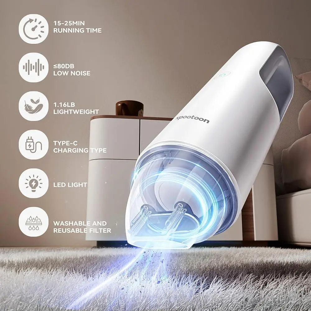 Портативный беспроводной автомобильный пылесос, ручной перезаряжаемый пылесборник со светодиодной подсветкой, 4 в 1, всасывающий очиститель для волос домашних животных