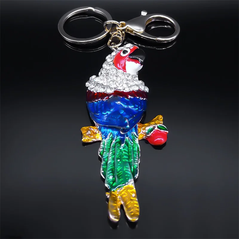 Parrot Bird Charm Keychain Women Men Alloy Rhinestone Colorful Crystal Animal Key Chain Accessories Wedding Party Gift K9253S04