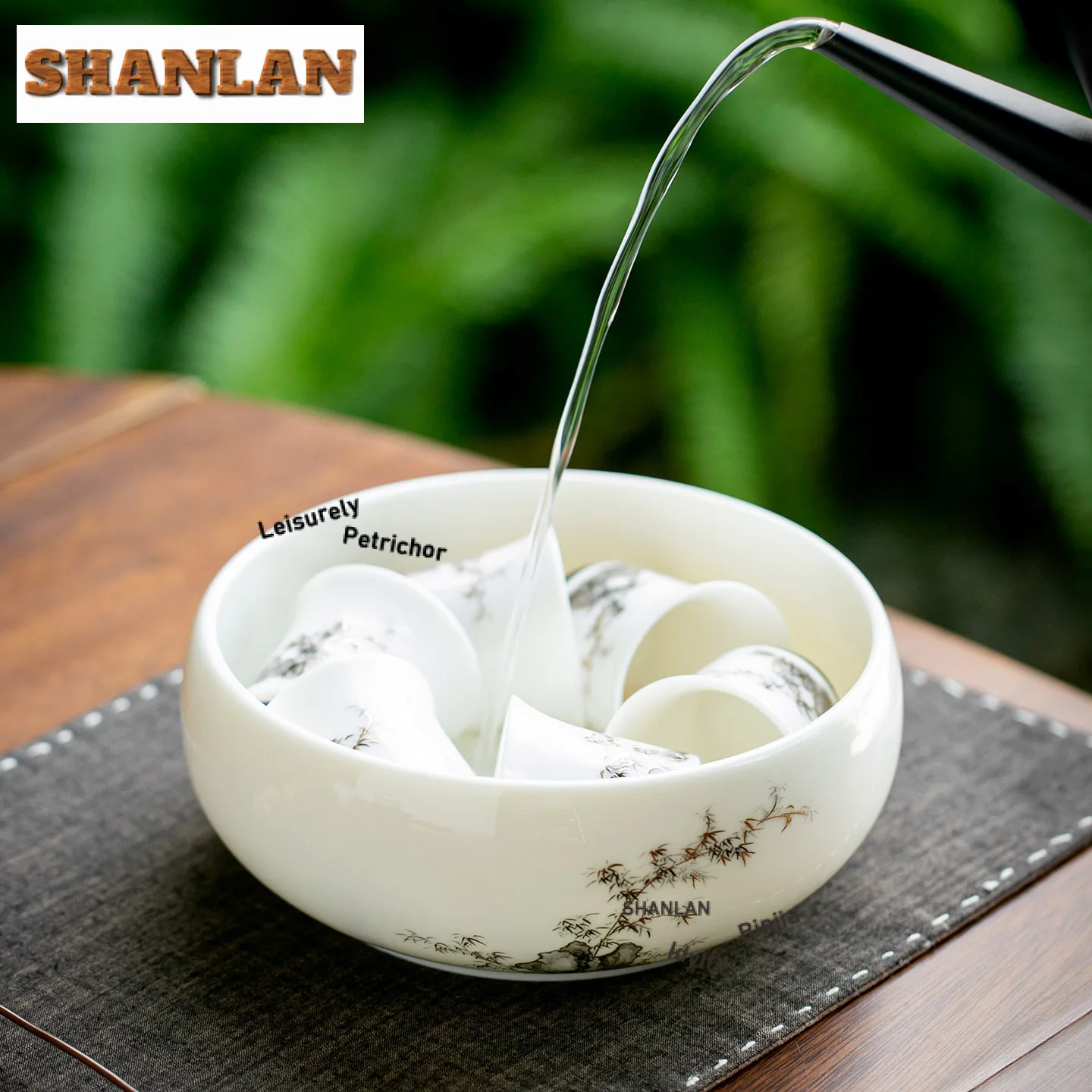 1200ml Taihu Lake Stone Bamboo Jade Porcelain Jianshui Washing Cup Bowl Tea Residue Bucket Tea Garbage Can Chaxi Ornaments