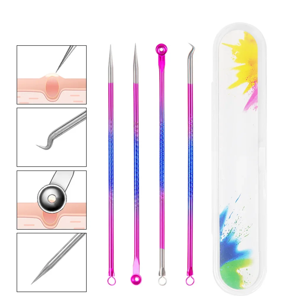 4PCS Acne Blackhead and Acne Remover Skincare Female Beauty Acne Treatment Pore Cleaning Needle Hook