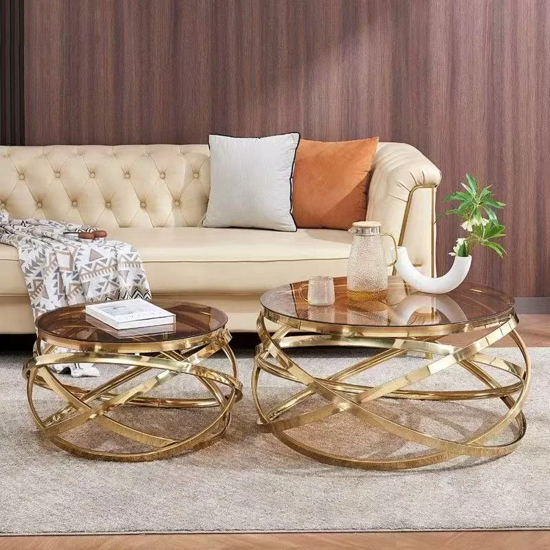 

Stainless steel tempered glass round modern marble countertop multi-functional modern simple creative side coffee table