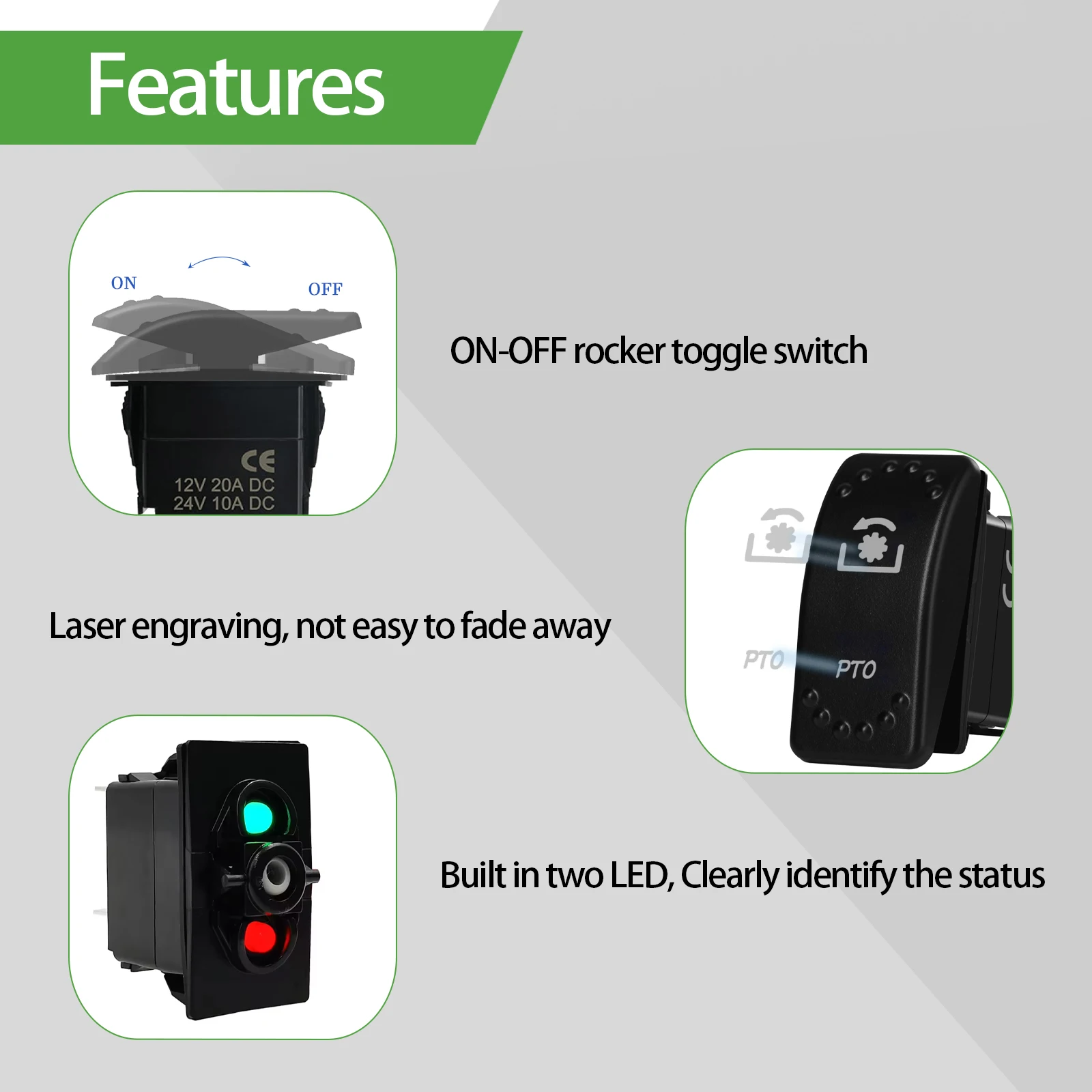 Marnie Grade Rocker Switch 12V/24V STST ON OFF / DPDT ON OFF ON Waterproof IP66 For Boat Car Truck 4x4 Jeep ARB Carling NARVA RV view 2