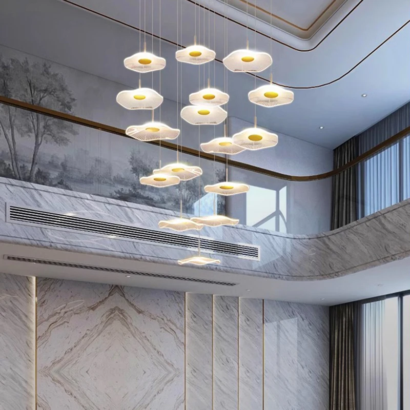 الشمال الذهب الاكريليك LED الثريا قلادة ضوء تعليق تركيبات للدرج وغرفة المعيشة الإضاءة الزخرفية