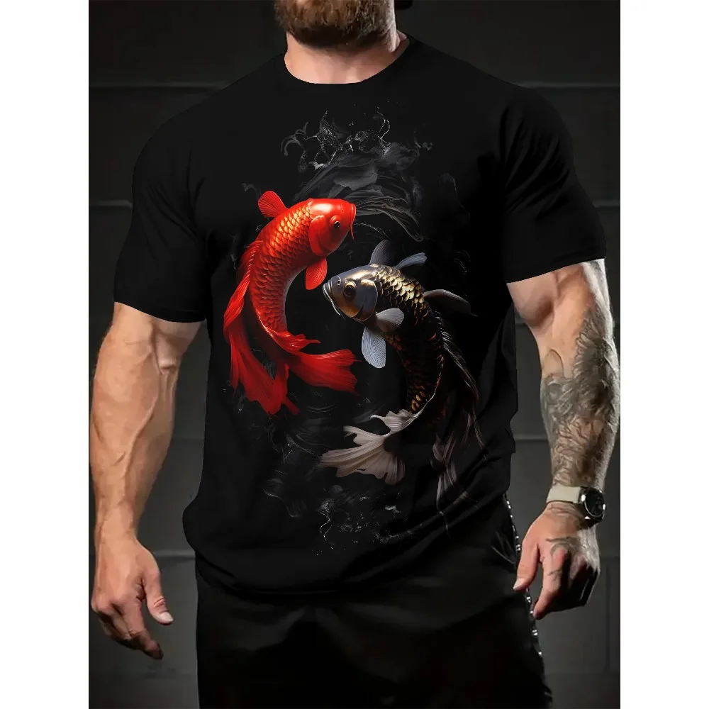 

2025 Summer Men's Women's 3D Printing Yin-Yang Koi Fish Graphic Quick-drying T-shirts Unisex Everyday Commute Tees Fashion Tops