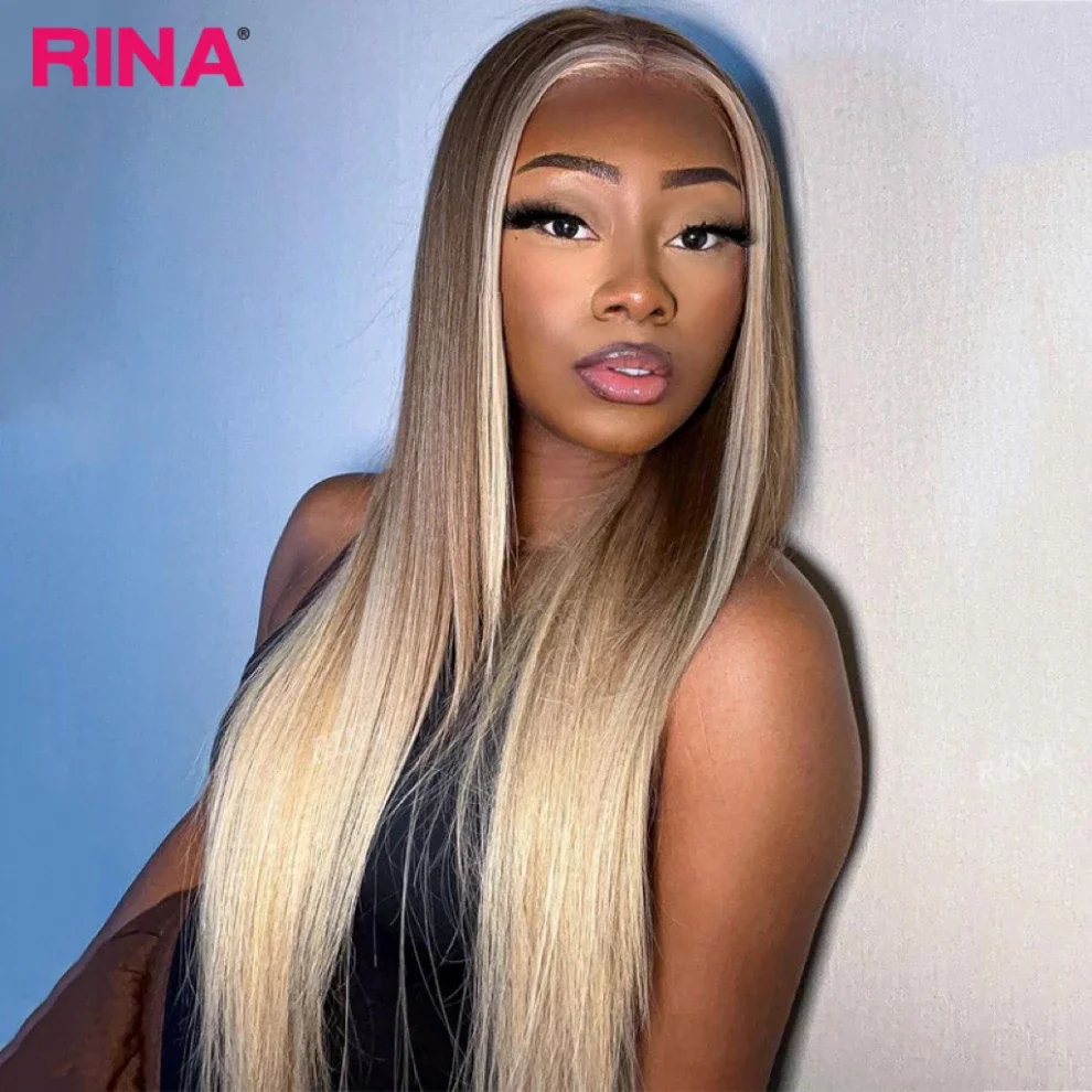 Ombre Blonde Colored New 13x4 Lace Front Human Hair Wig Transparent Preplucked Straight 13x6 Lace Frontal Wig For Black Women