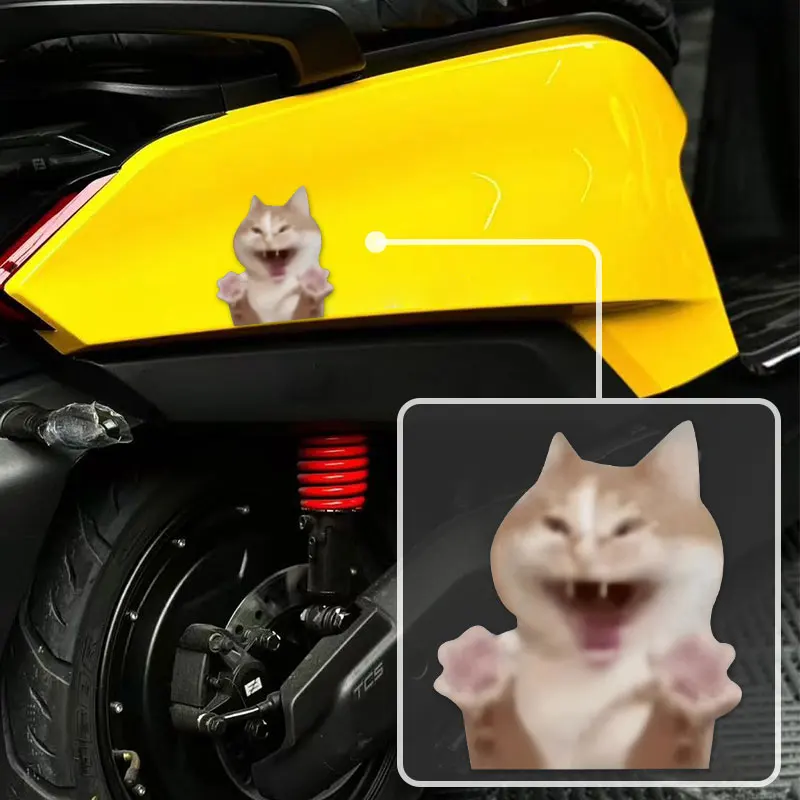 

1PC Cute Cat MEME Motorcycle Sticker Waterproof for Motorbike Fuel Tank Car body Electric Scooter Decoration Vinyl Decal