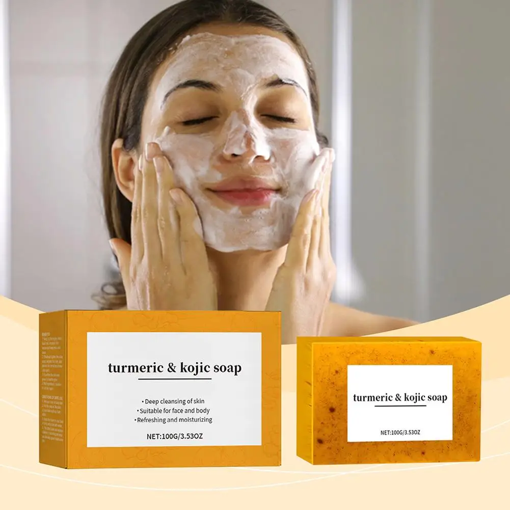 Turmeric Kojic Acid Soap Skin Brightening Lemon Cleansing Soap Deep Cleansing Face Body Wash Soap 100g