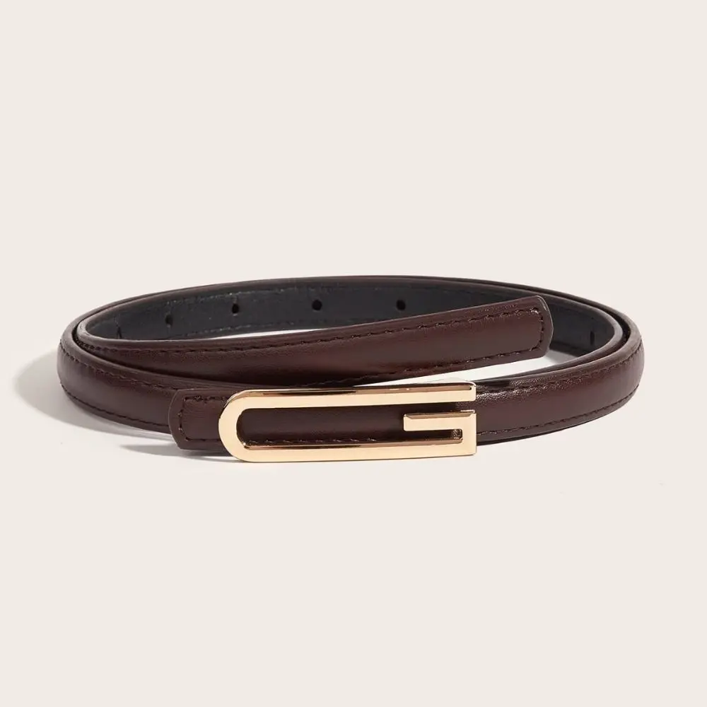 

Vntage Thin Leather Belt Luxury Design Versatile Metal Slide Buckle Belt Women Man Trendy Waistband