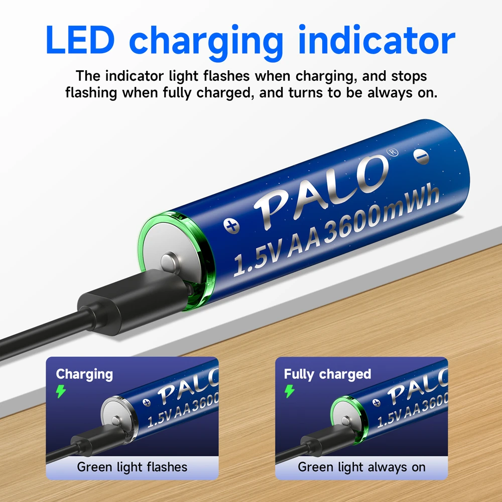 PALO 1,5 V USB AAA akumulator litowo-jonowy AAA 1110 mWh + 1,5 V AA akumulatory litowe AA 3600 mWh z kablem USB