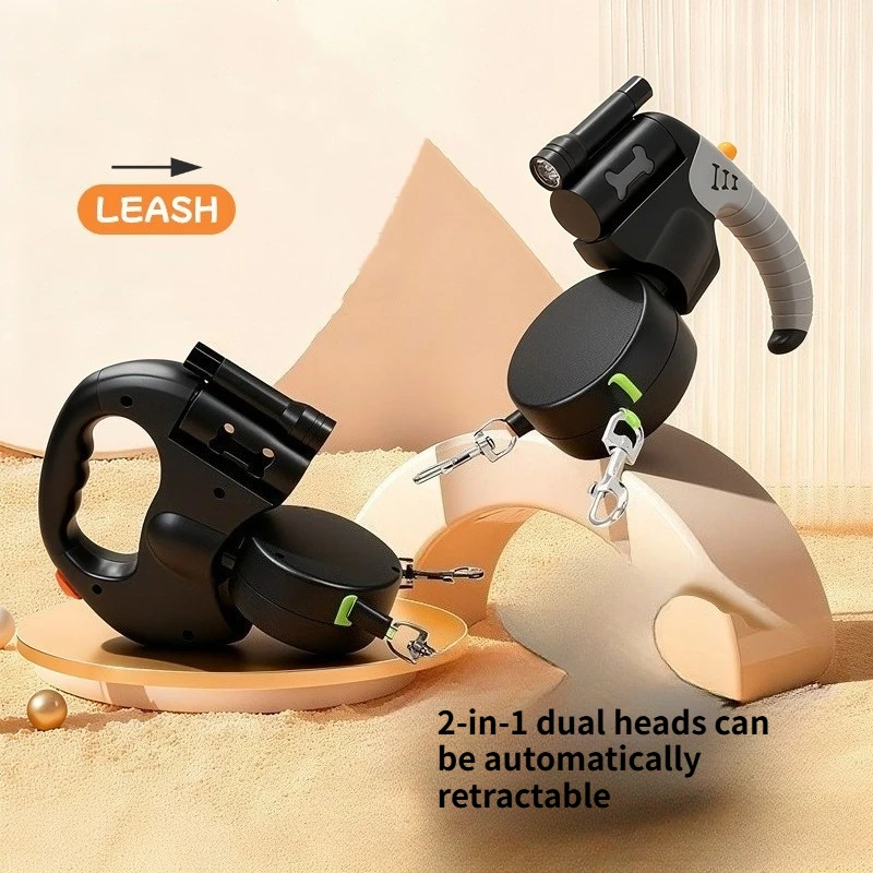 

Premium Double-Headed Retractable Dog Leash With light Bone Pattern 3M Rope for 2 Dogs, Tangle-Free Outdoor Walking Supply