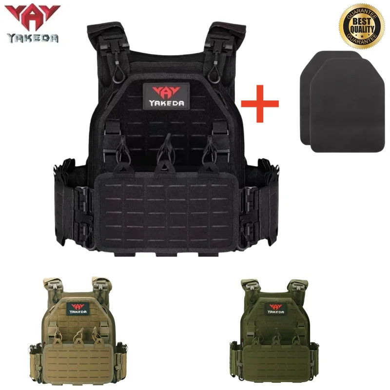 Rompi Taktis YAKEDA 6094, Rompi Berburu Luar Ruangan Hitam Berkualitas Tinggi dengan Sistem Lepas Cepat dan Potongan Laser Ringan