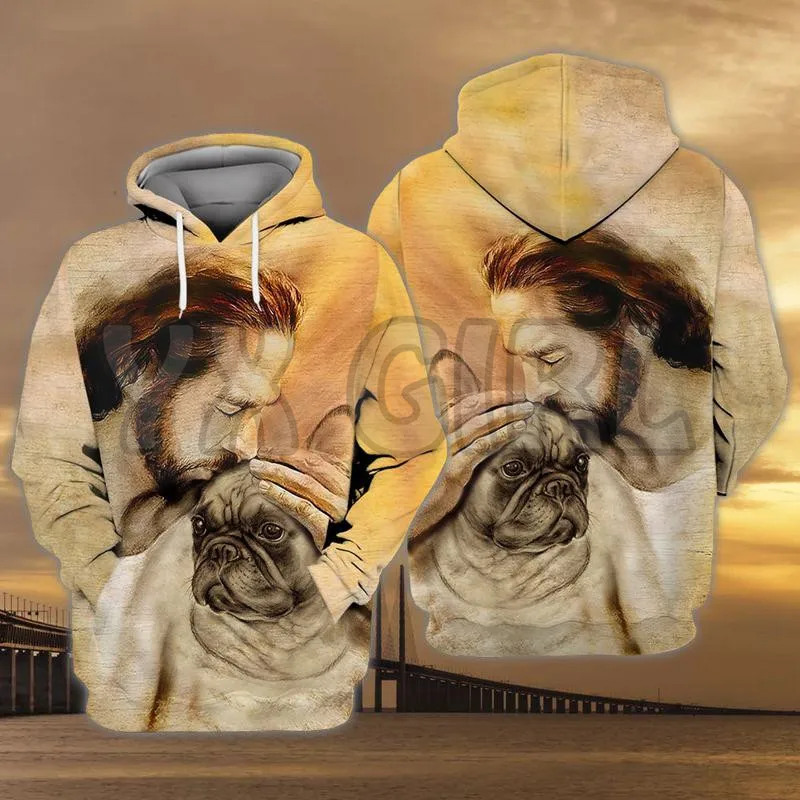 Gembala Jerman dengan Tuhan Hoodie Cetak 3D Uniseks Pullover Hoodie Anjing Lucu Olahraga Jalanan Kasual