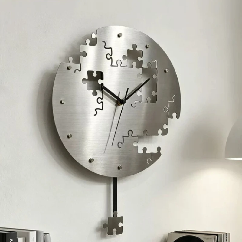 Bauhaus Silent Wall Clock with Pendulum Premium Stainless Steel Art Clock Creative Wall Decor for Living Room Home Timepiece