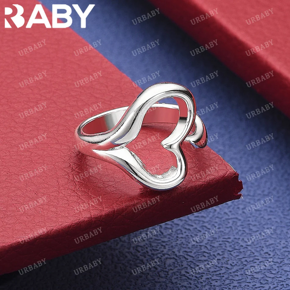 

URBABY 925 Sterling Silver Heart Open Ring Fashion Jewelry Charm Grace Noble Wedding Accessories