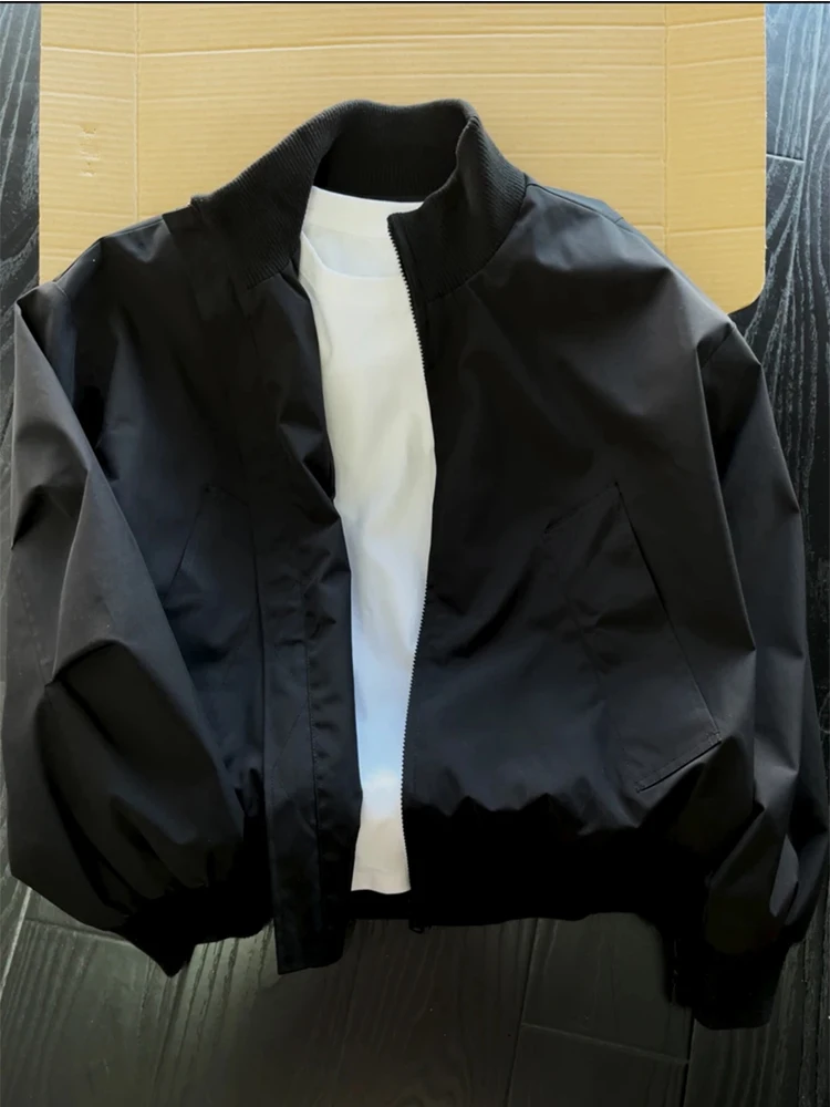 

Cleanfit Men's Pilot Jaet Spring Autumn ort Baseball Sle Stand Collar American High Street Loose Fit Windproof Zipper