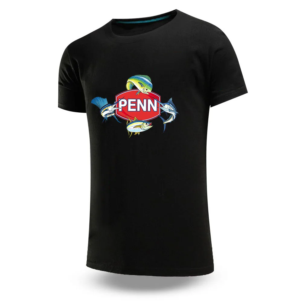 Penn Fishing Reel 2023 Men's New Summer Cotton Solid T-Shirts Short Sleeves Breathable Fashion Hip Hop High Quality Casual Tops