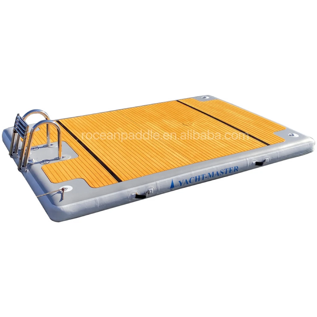 Popular 2m 3m 4m Water Park Inflatable Island Waterplay Dock Drop Stitch Fishing Floating Platform With Ladder