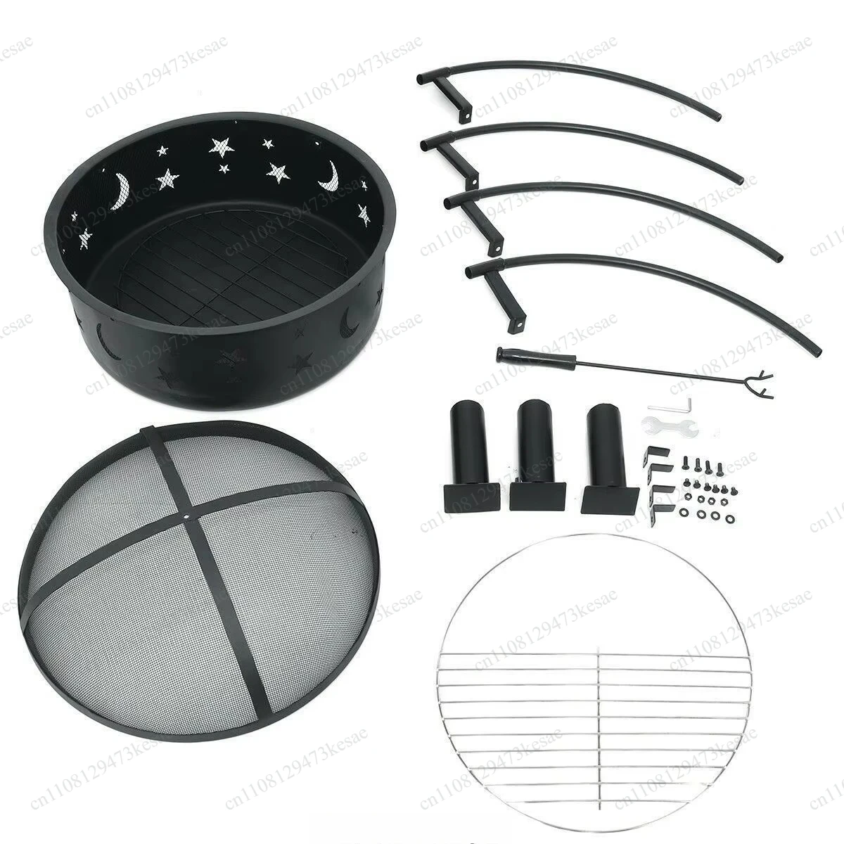 Black Round Fire Pit Brazier with Wire Mesh, Portable Heating Stove for Winter BBQ, Bonfire and Outdoor Camping