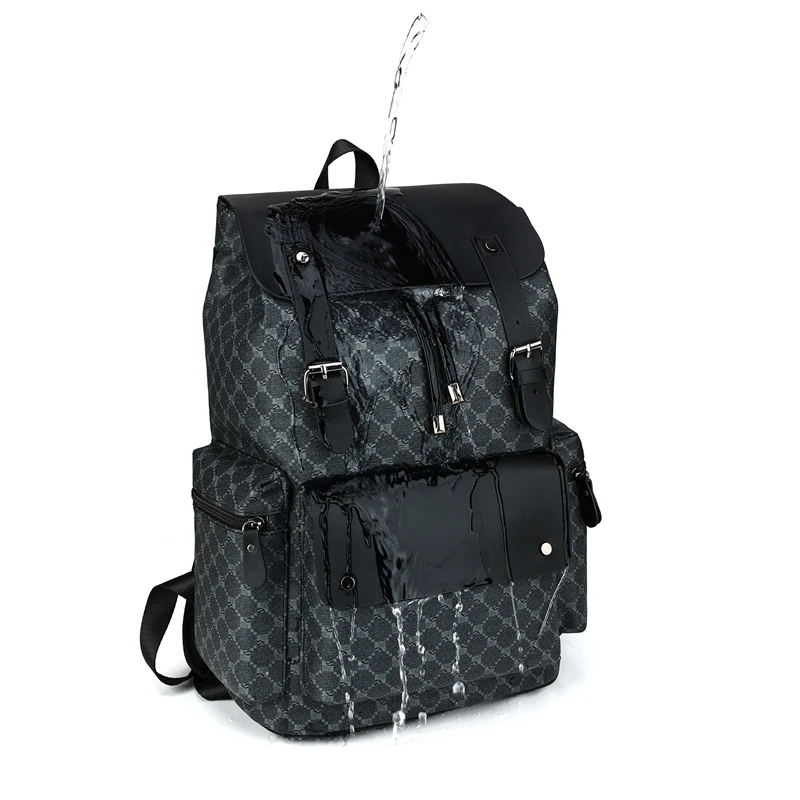 Trendy PU Printed Men's Backpack with Large Capacity for Travel and School, Waterproof Autumn College Bookbag for Laptop mochila
