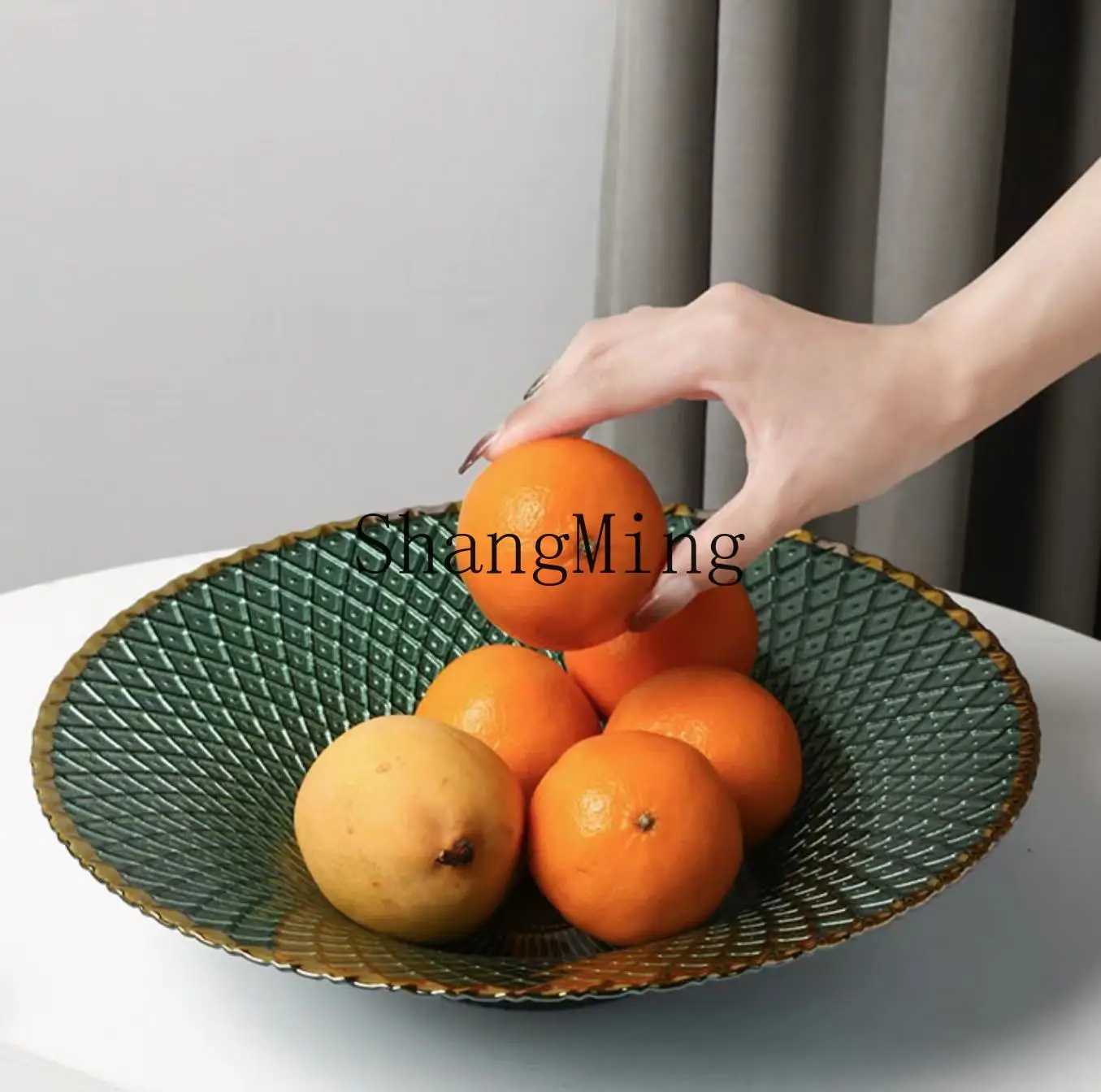 DSA Modern Simple Phnom Penh Glass Plate Household Electroplating Green Fruit Plate Coffee Table Model Room Decorative
