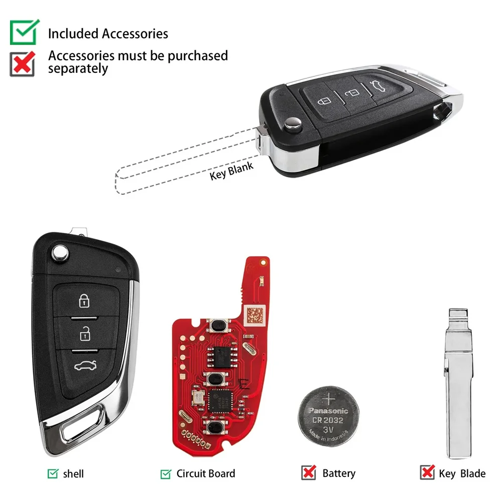 XHORSE XKKF06EN VVDI Chave remota de carro com fio de 3 botões 2a geração universal 3 botões estilo faca suporta programação sem fio