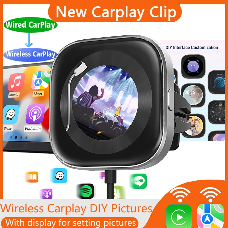 CarplayClip Wireless Adapter Carplay Converter Fast Connect Plug and Play Diy Photo With Display Car Accessories for 99% of Cars