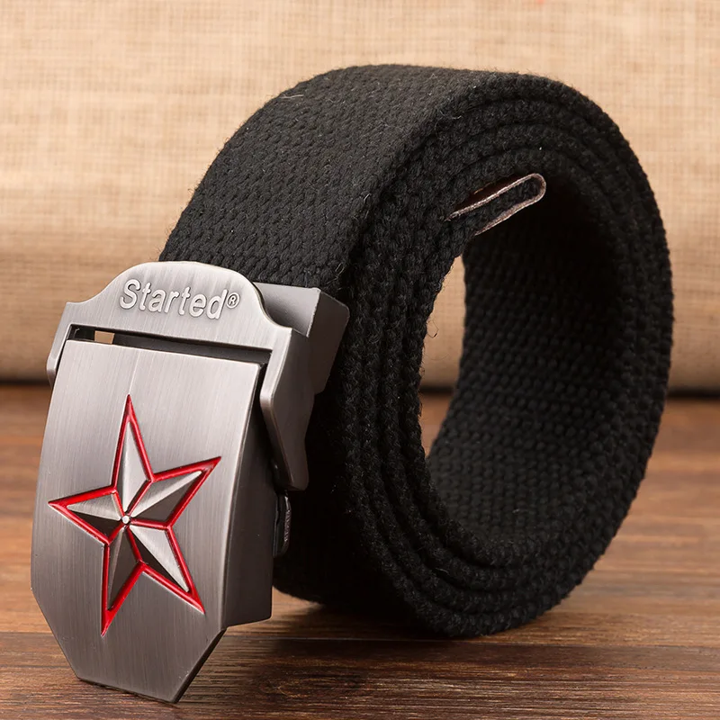 Men's Tactical Military Belt with Red Star Buckle Casual Jeans Waist Belt for Outdoor Sports And Military Use