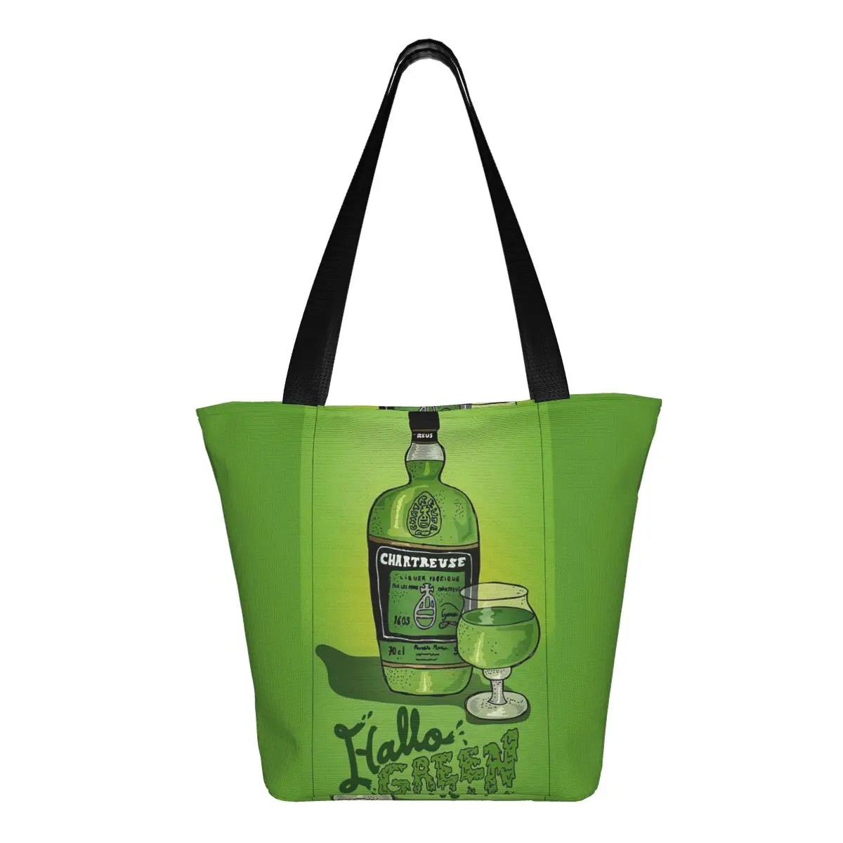 

Зеленая бутылка Chartreuse, картина маслом, напиток 1, большая сумка для покупок, холщовая сумка на плечо большой вместимости, сумка для покупок, продуктовая сумка для женщин