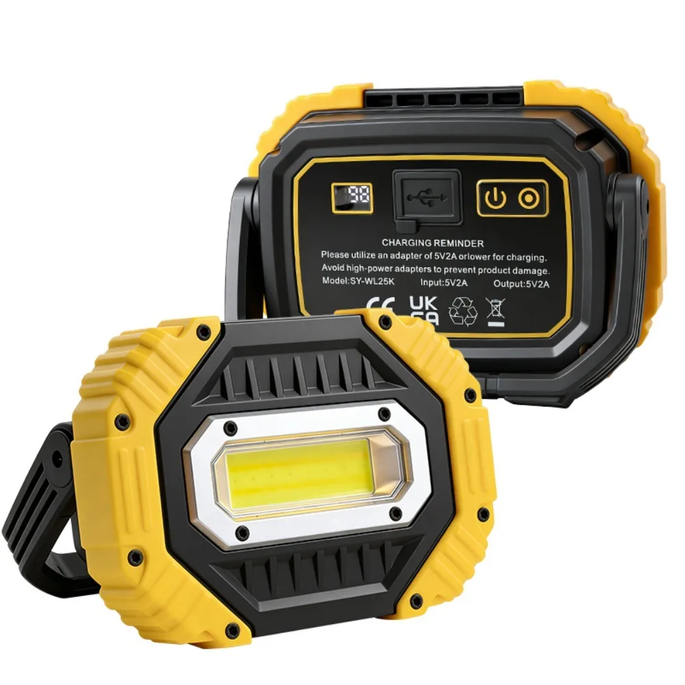 3 Light Source Foldable Magnetic LED Flashlight Digital Display USB Charging Work Torch for Vehicle Maintenance Inspection