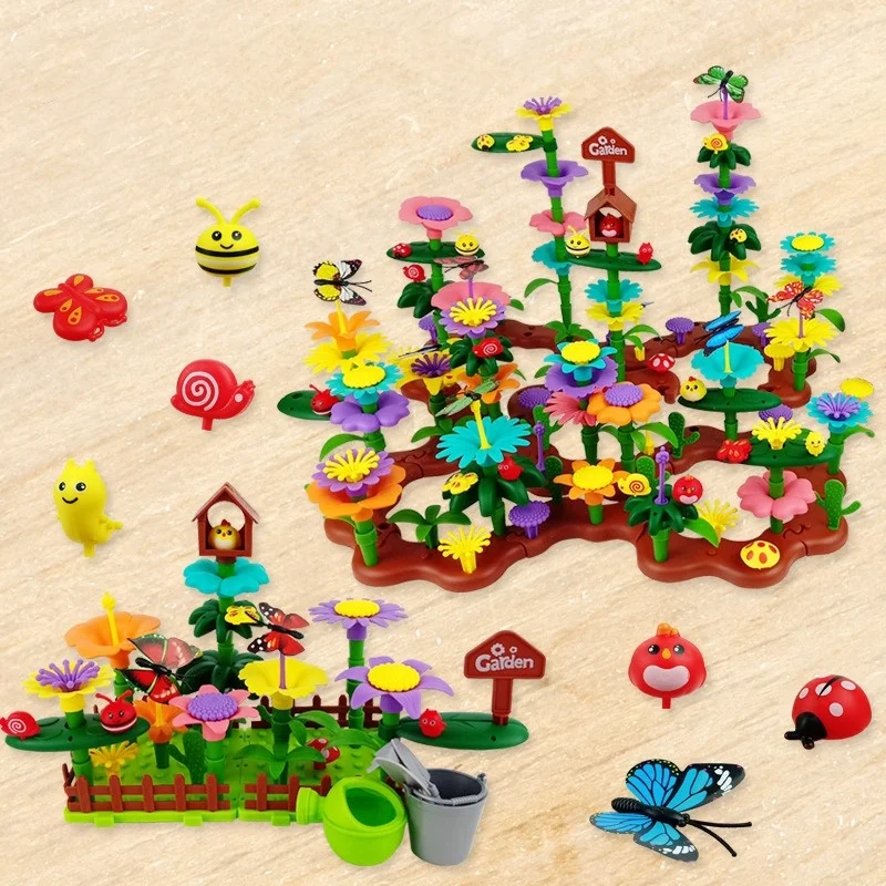 Flower Garden Architecture Set Building Blocks Toys DIY Construction  Plant Creative Educational Stacking Games Toys for Childre