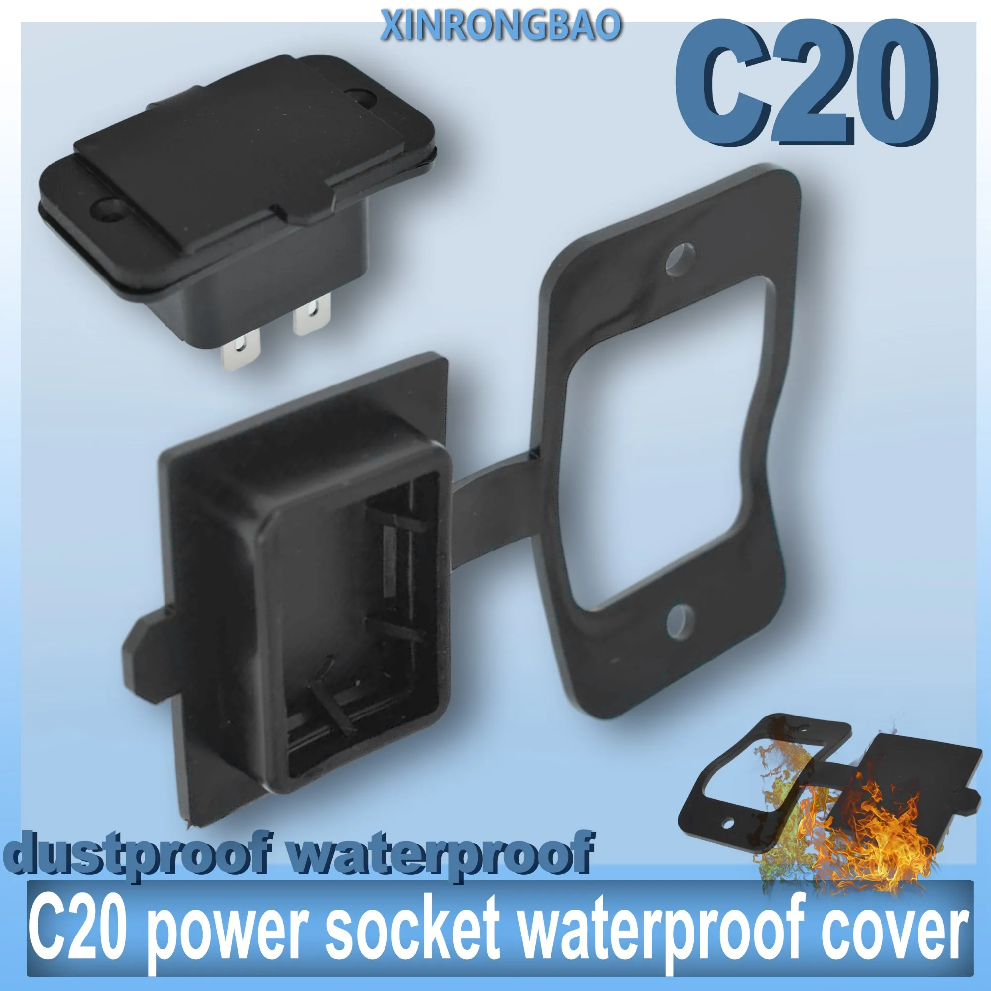 IEC320 C20Power Socket outdoor Waterproof Cap Dual Ear Screw Mount Flame Retardant PVC Dustproof UV Resistant Industrial Cabinet