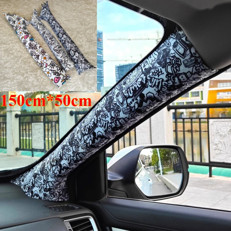 

3 Color Car Interior Stickers High-grade Brocade Satin Embroidery Stickers Self-adhesive Fabric Stickers Universal AB Pillar