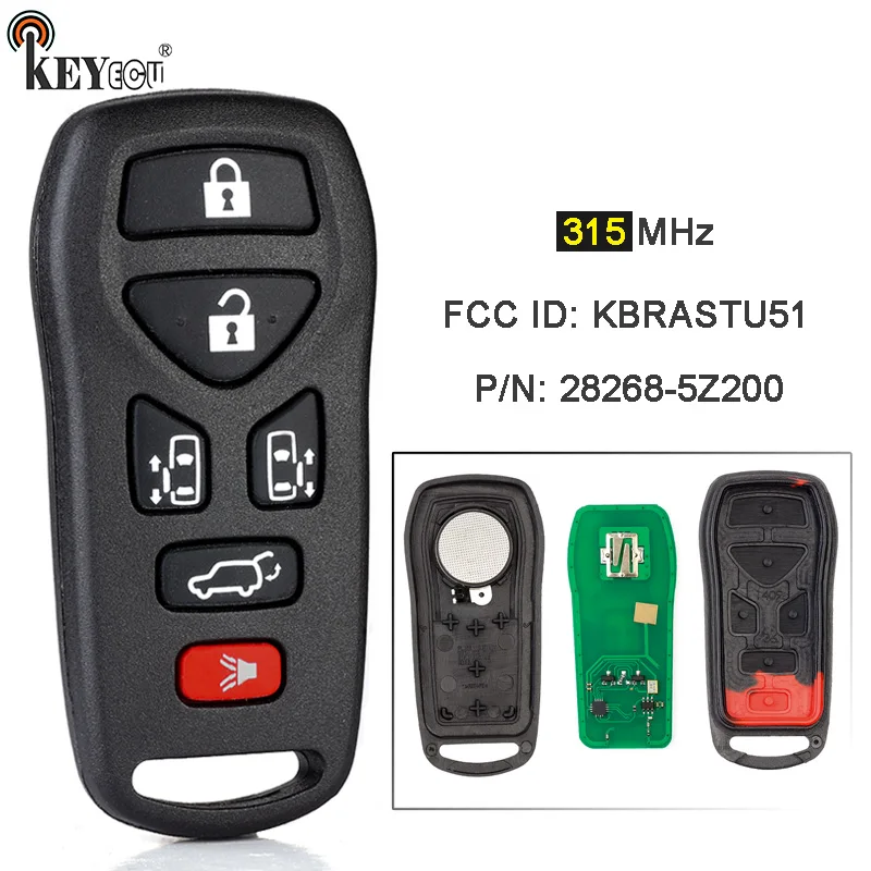 

KEYECU FCC ID: KBRASTU51 Replacement Keyless Entry 5+1 6 Button Remote Key Fob for Nissan Quest 2004 2005 2006 2007 2008 2009