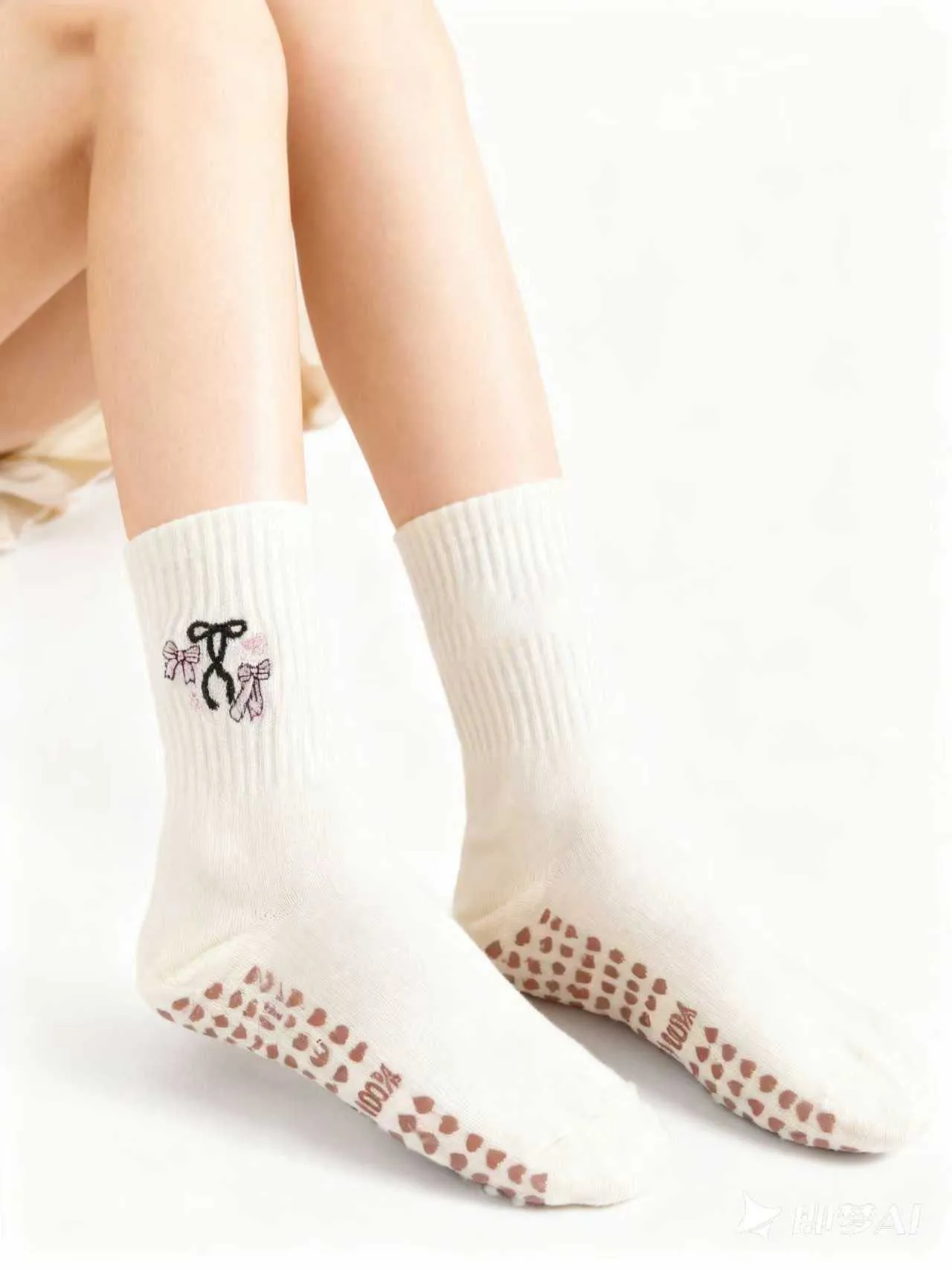 Tamanhos europeus 35-40, Best-seller: 1 par de meias de ioga bordadas com sola de borracha para mulheres