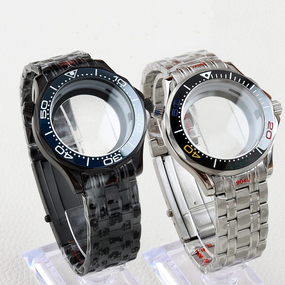 

Silver/Black 41mm Watch Case 20mm Strap Stainless Steel Waterproof Sapphire Glass for Seamaster NH35 NH36 Movement 31mm Dial