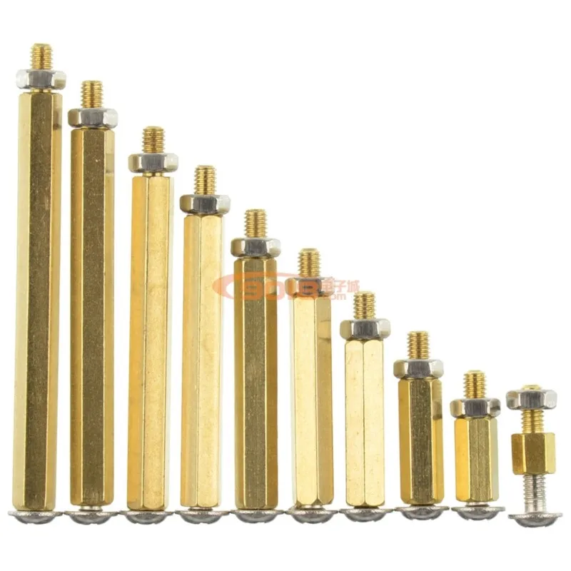 Single Hexagonal Copper Pillar M3 * 5/10/15/20/25/35/40/45/50/60+6MM With Nut Screw PCB Board (thread Length 6mm)