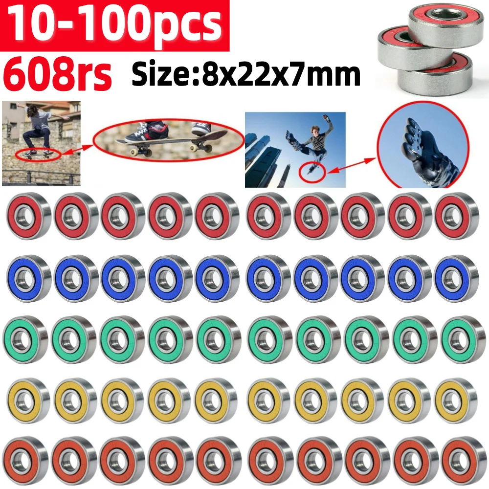 10-100pcs Ball Bearing 608RS Deep Groove Double Shielded Miniature Bearings For Skateboard Scooter 3D Printers Bearings