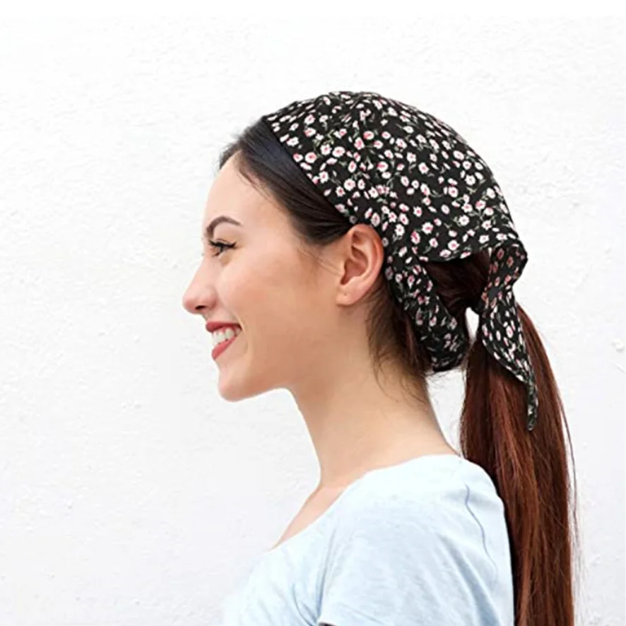 Damen Kleine Blumenmuster Stoff-Bandanas Mädchen Frische Dreieckige Kopftücher Damen Sommer Herbst Haarschals Haaraccessoires Turban – Detail 9