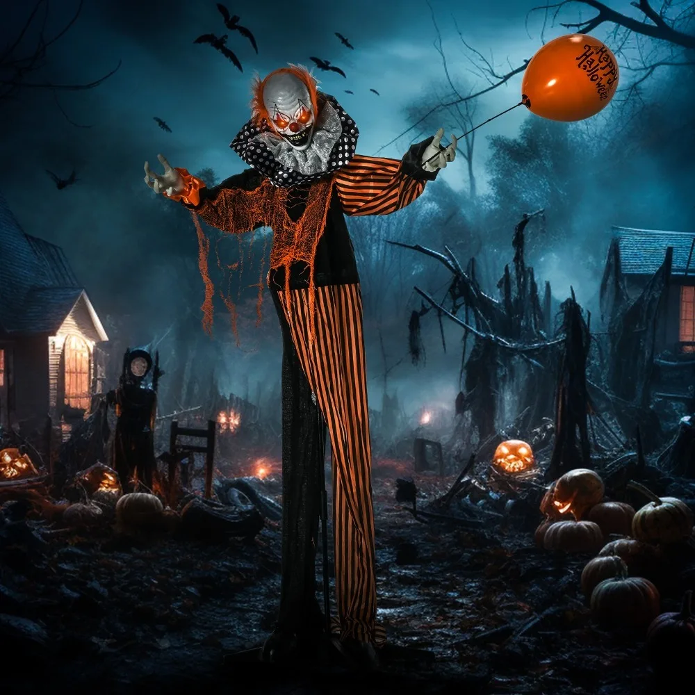 

65" Outdoor Halloween Decorations Circus Clown Lighted Life Size Animated Prop
