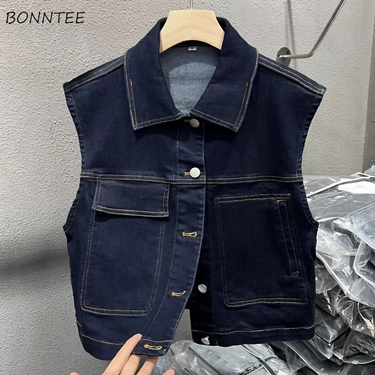 

Denim Vests Women Vintage Spring All-match Ulzzang Simple Cropped Outwear Boyfriend Streetwear Popular Korean Style Student Y2k